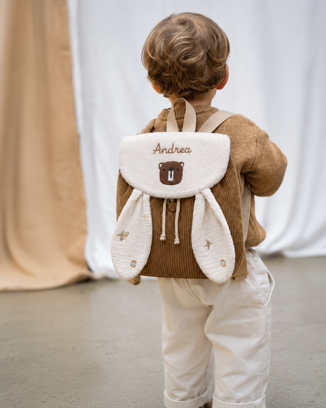 Bunny pack | zainetto per bambini in velluto e spugna di bambù fatto a mano