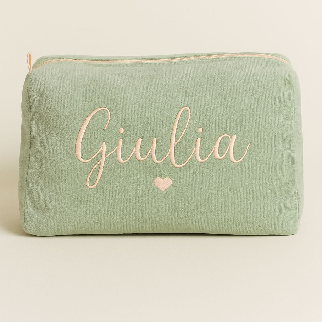 beauty case cucito a mano in morbida spugna di bamboo