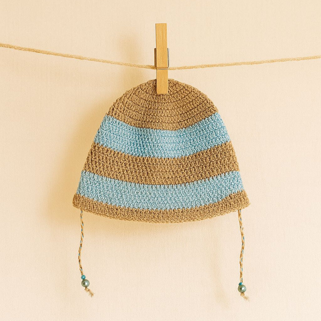 cappellino per bambini alla pescatora fatto a mano a strisce kaki azzurro