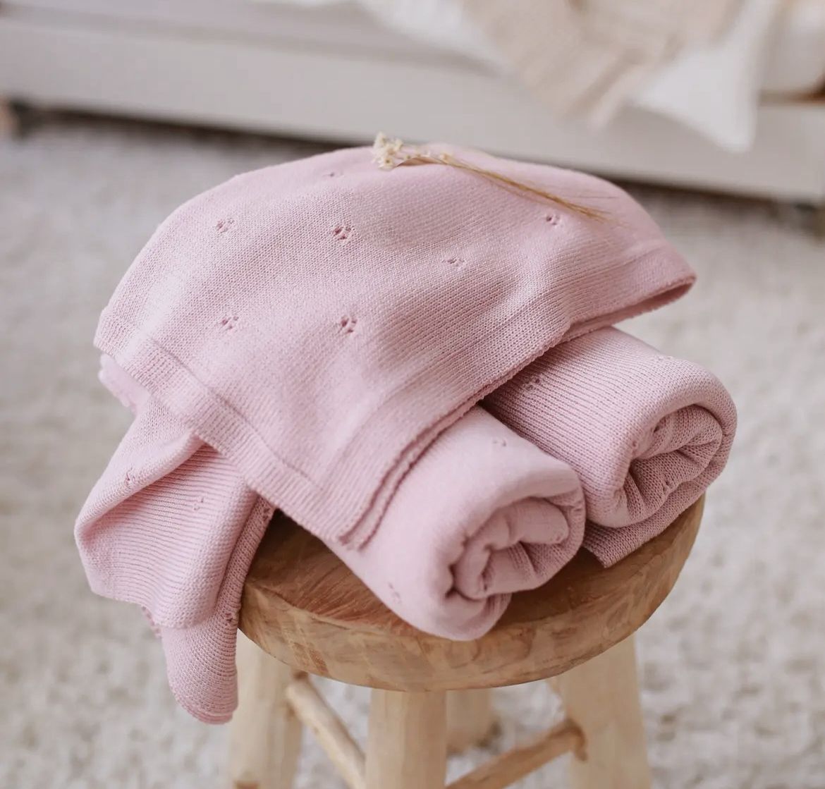 copertina per culla in lana merino rosa