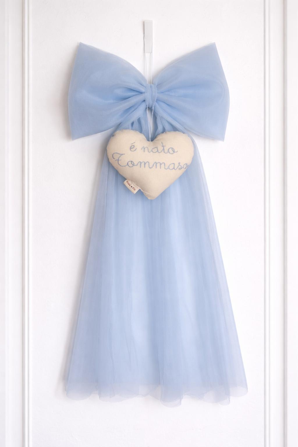 maxi fiocco nascita in tulle azzurro