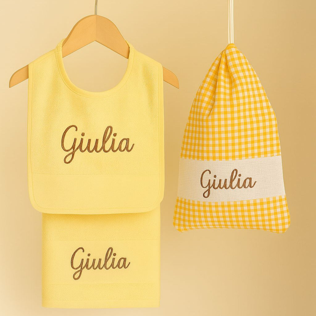 seta asilo basic bavaglino, asciugamano e sacca giallo