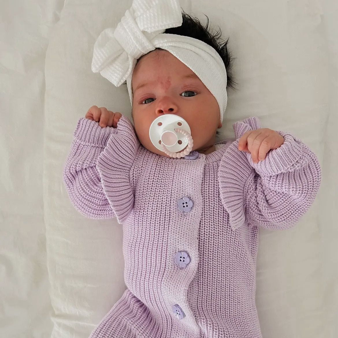 tutina per neonati in maglia di cotone a coste lilla