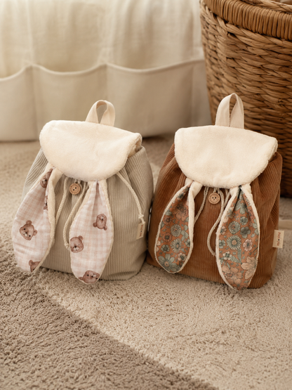 Bunny pack | zainetto per bambini in velluto e spugna di bambù fatto a mano