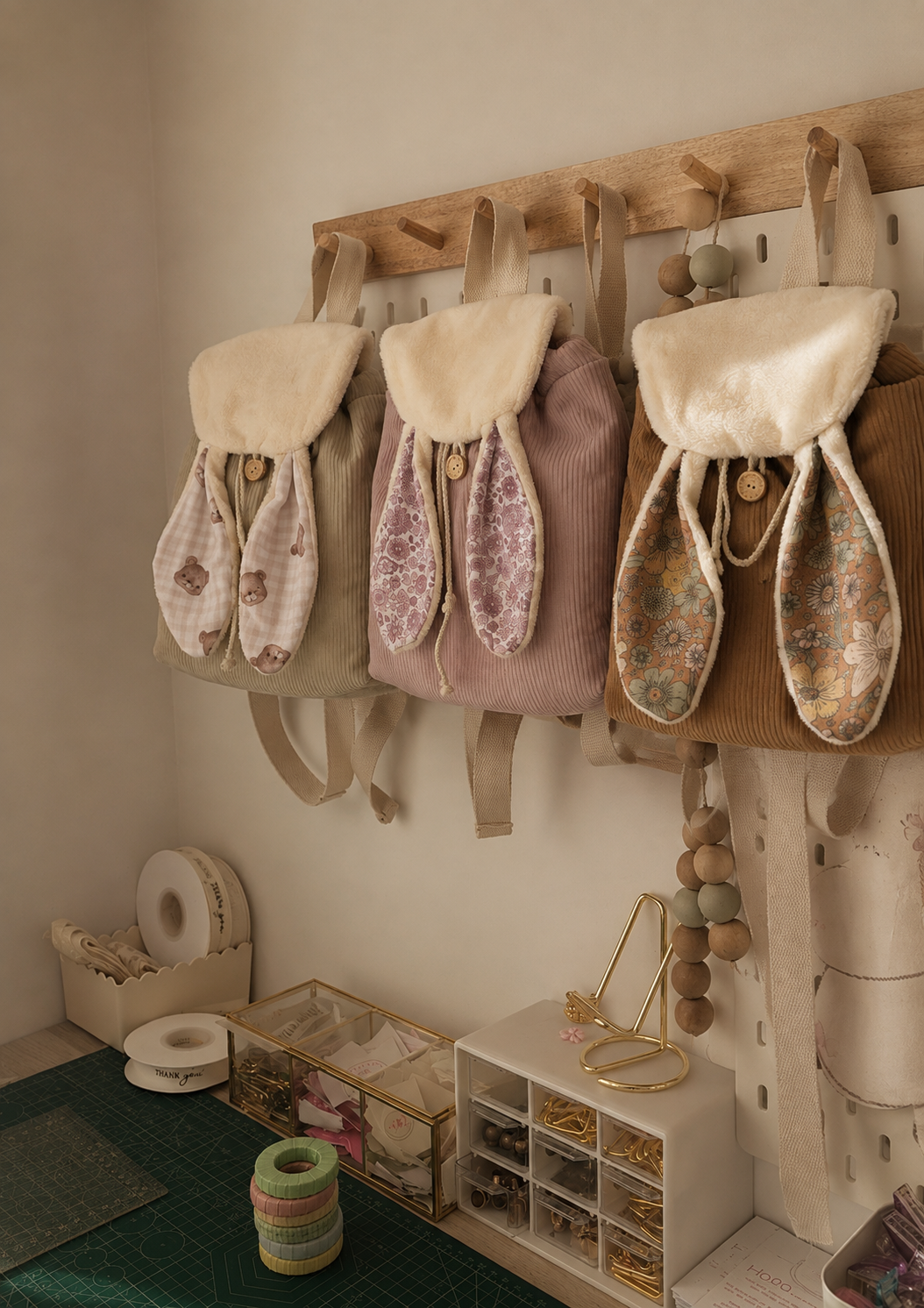 Bunny pack | zainetto per bambini in velluto e spugna di bambù fatto a mano