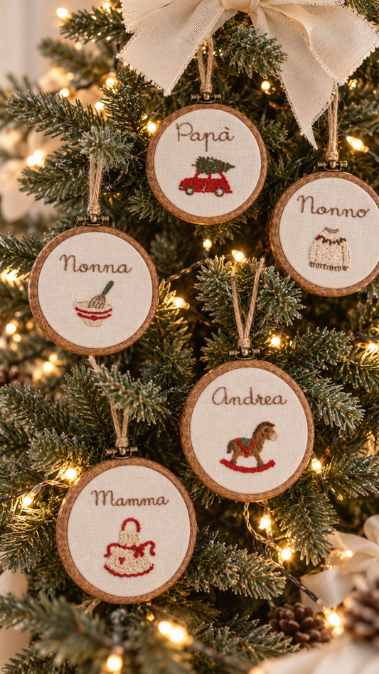 MINI RICORDI di Natale | decorazioni pendenti ricamate personalizzabili