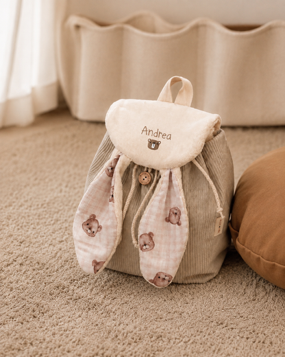 Bunny pack | zainetto per bambini in velluto e spugna di bambù fatto a mano