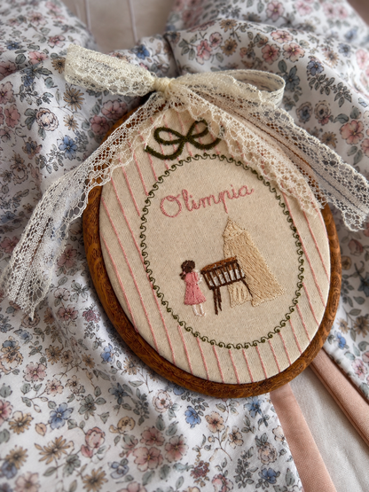 Fiocco nascita doppio per bambina con quadretto | rosa e fantasia liberty floreale