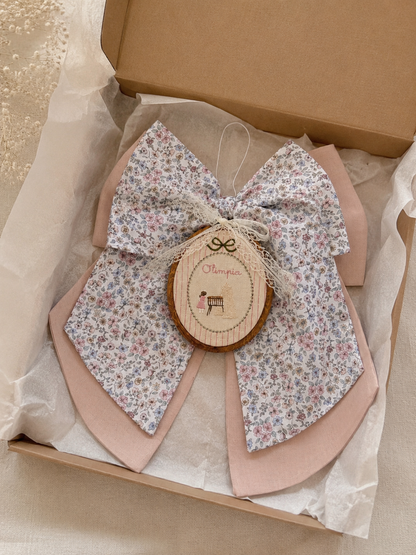 Fiocco nascita doppio per bambina con quadretto | rosa e fantasia liberty floreale