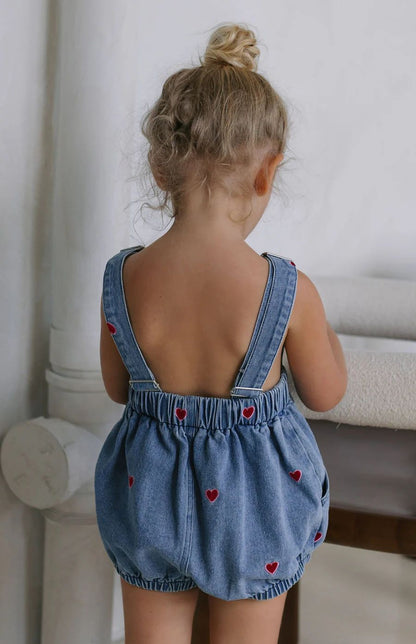 Capri denim mini salopette cuoricini