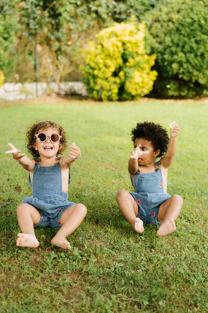 Capri denim mini salopette cuoricini