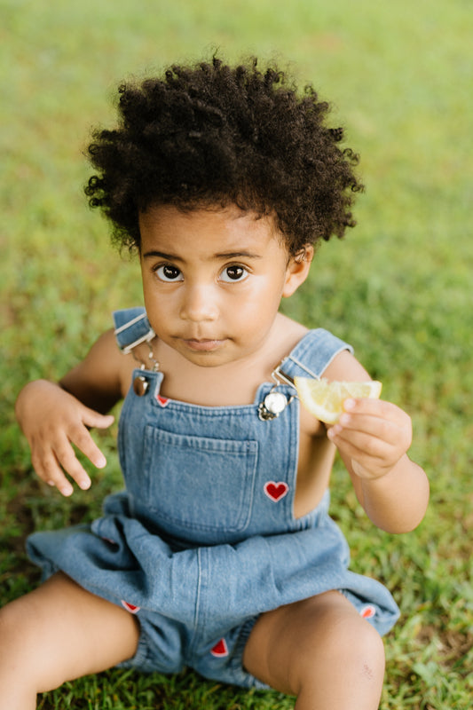 Capri denim mini salopette cuoricini