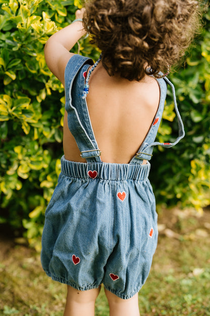 Capri denim mini salopette cuoricini