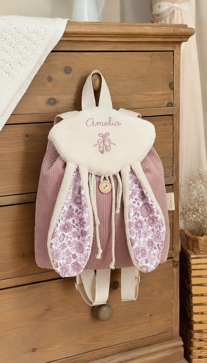 Bunny pack | zainetto per bambini in velluto e spugna di bambù fatto a mano