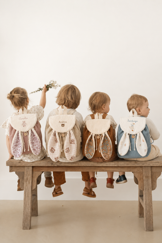 Bunny pack | zainetto per bambini in velluto e spugna di bambù fatto a mano