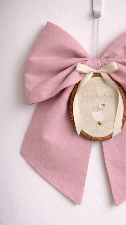 Fiocco nascita | fiocco singolo con quadro ricamato