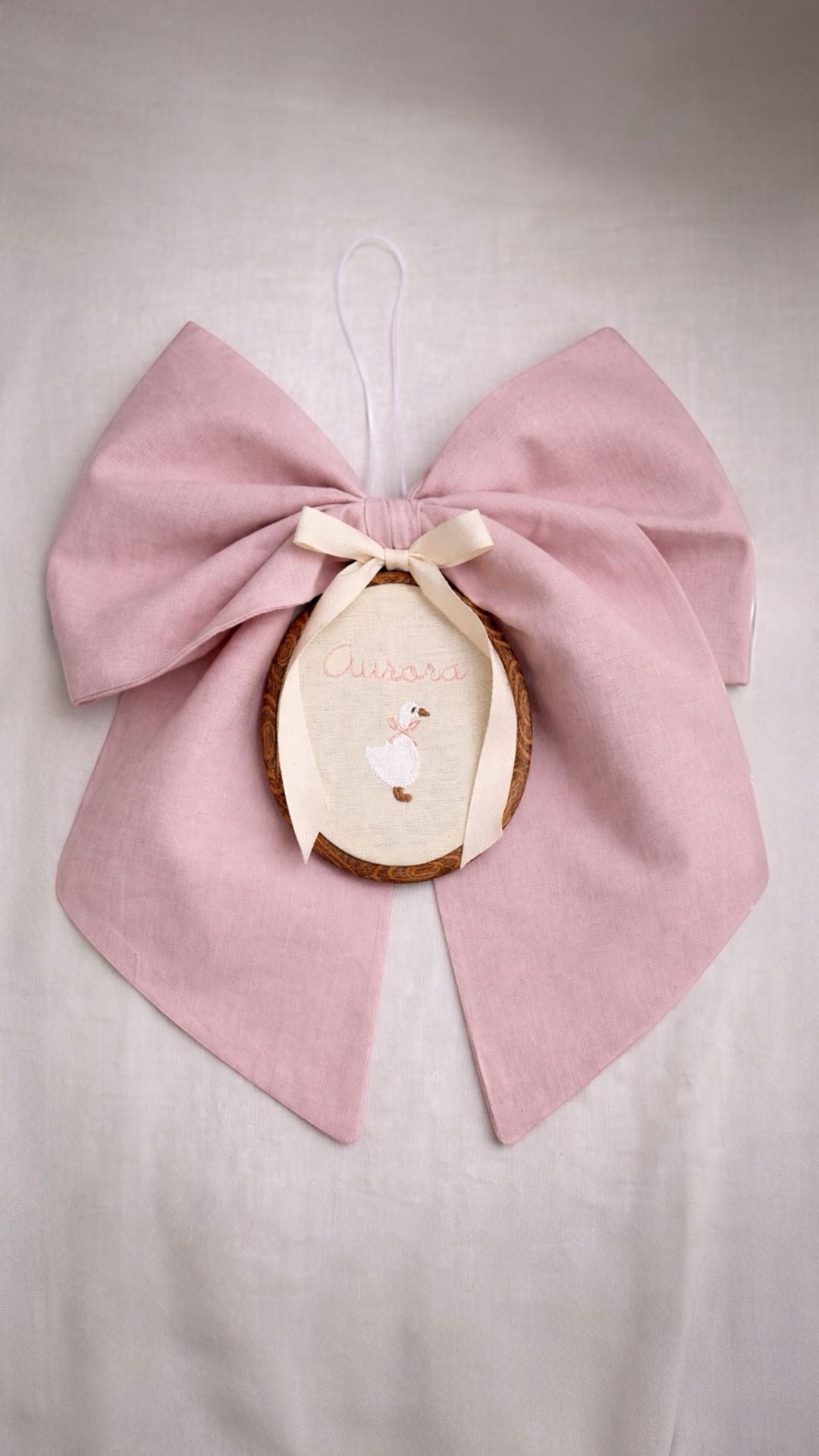 Fiocco nascita | fiocco singolo con quadro ricamato