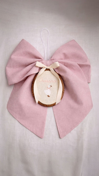 Fiocco nascita | fiocco singolo con quadro ricamato