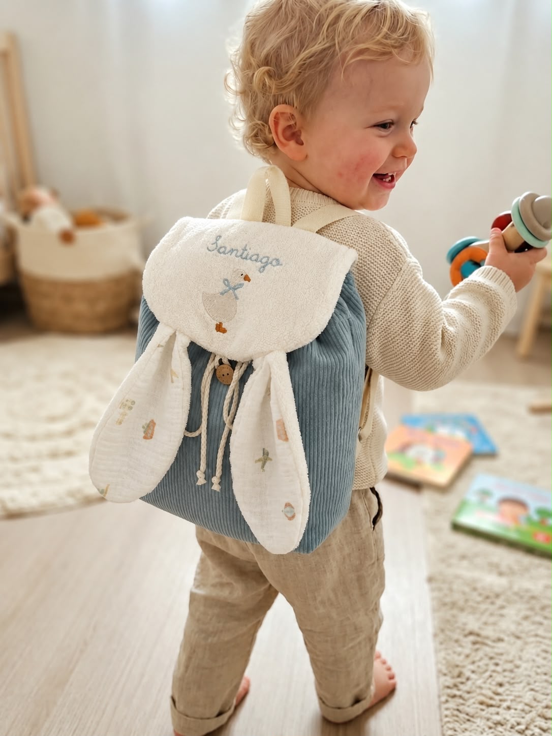 Bunny pack | zainetto per bambini in velluto e spugna di bambù fatto a mano