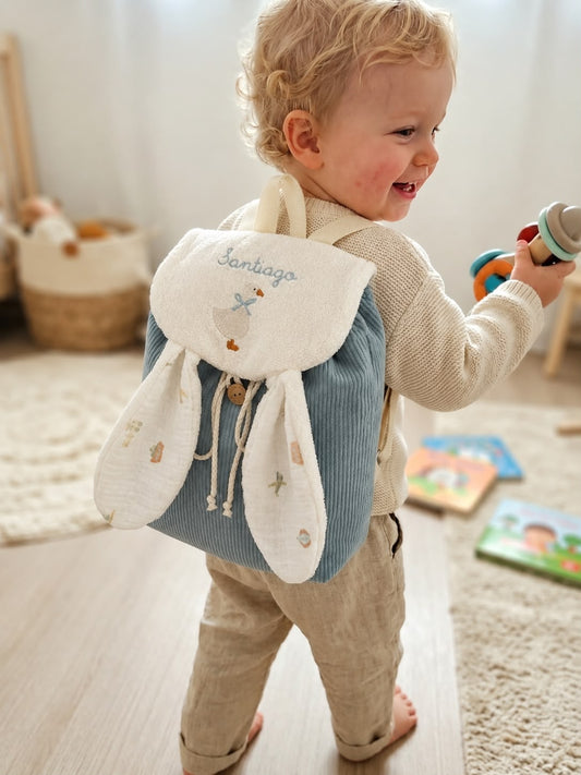 Bunny pack | zainetto per bambini in velluto e spugna di bambù fatto a mano