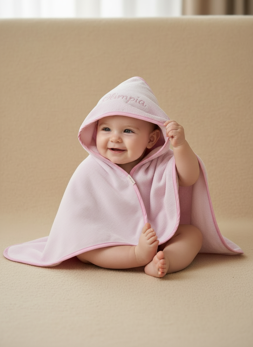 accappatoio a triangolo rosa in spugna di bambù