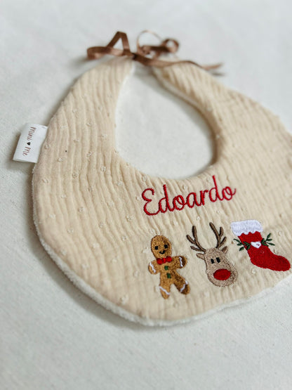 Bavetta per neonati personalizzata con nome e ricami a tema natalizio