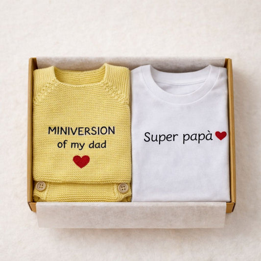 Box per la festa del papà composta da completino marsiglia canarino e t-shirt