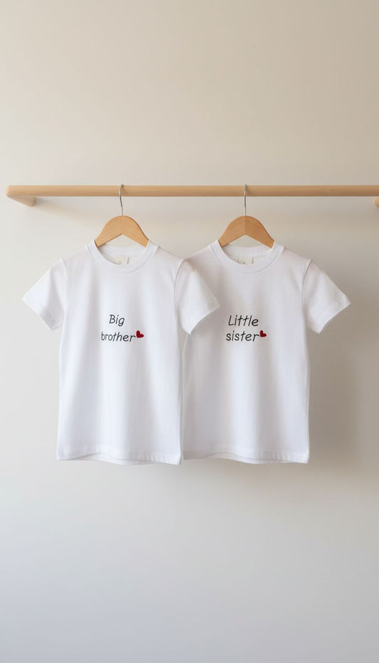 Coppia di magliette in 100% cotone per look matchy-matchy fratelli e sorelle