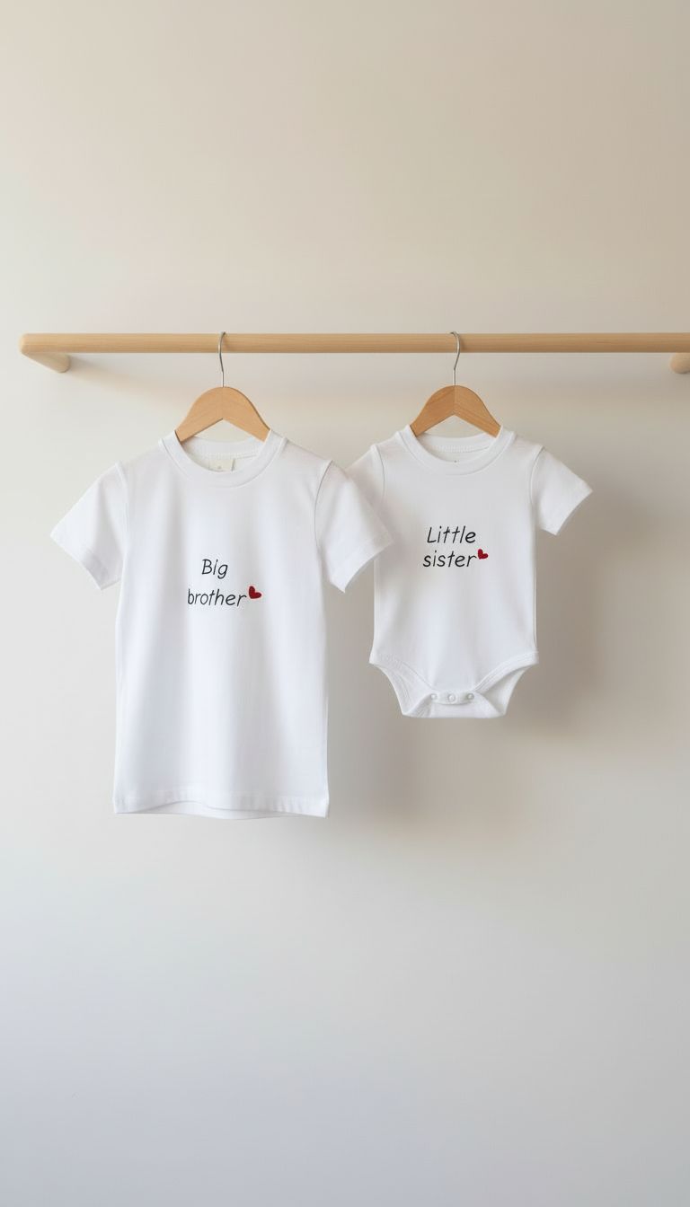 Box matchy-matchy per fratelli e sorelle personalizzabile composta da t-shirt bianca e body a manica corta