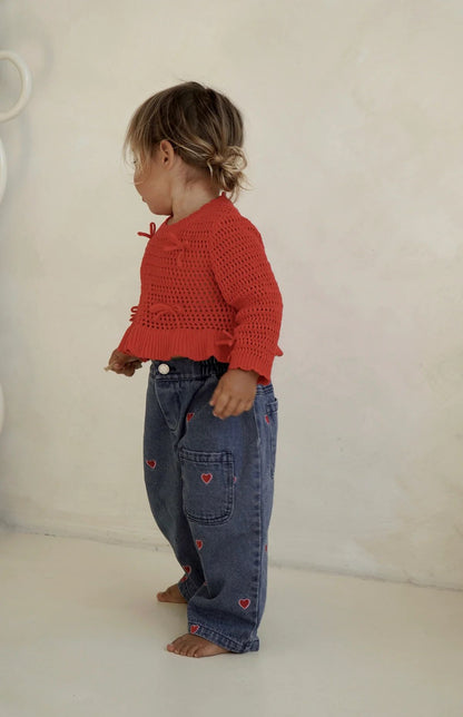 Capri crochet rosso (100% cotone organico)