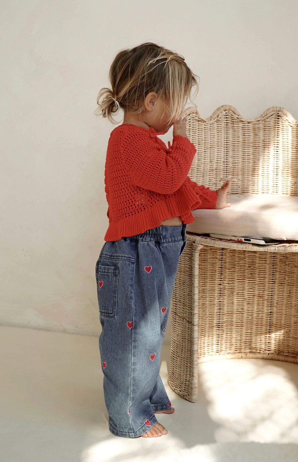 Capri crochet rosso (100% cotone organico)