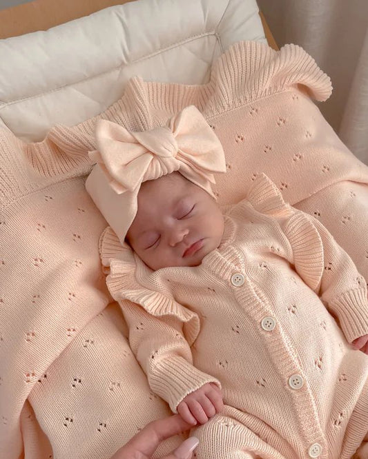 Fascia per capelli con maxi fiocco in cotone organico rosa