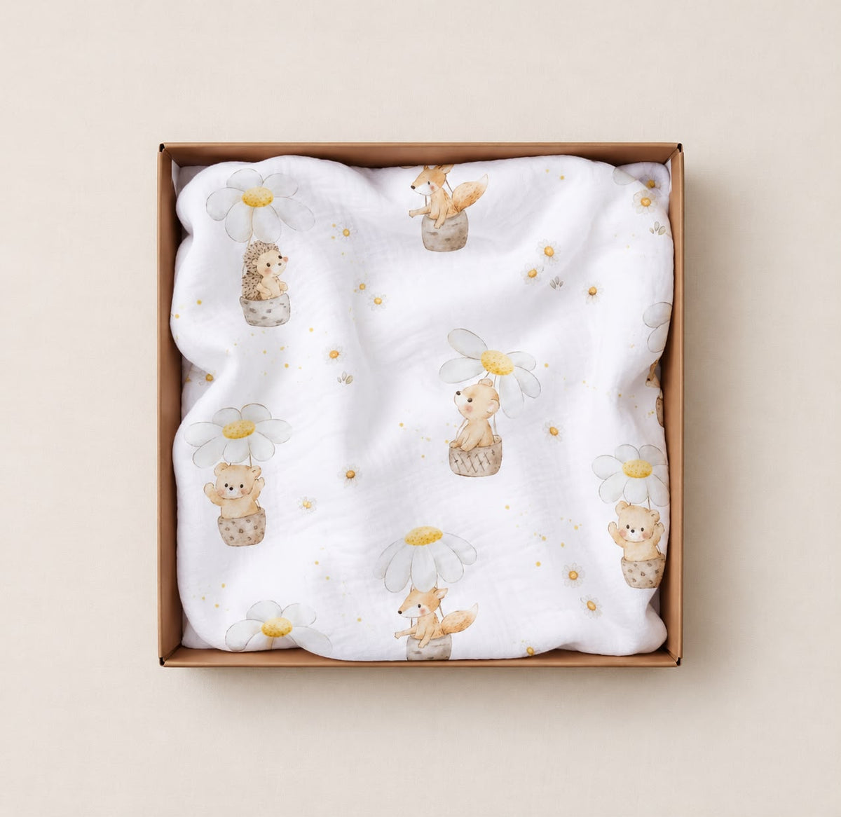 Magiche margherite | mussola 100% cotone con dolci animaletti e margherite