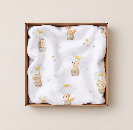 Magiche margherite | mussola 100% cotone con dolci animaletti e margherite