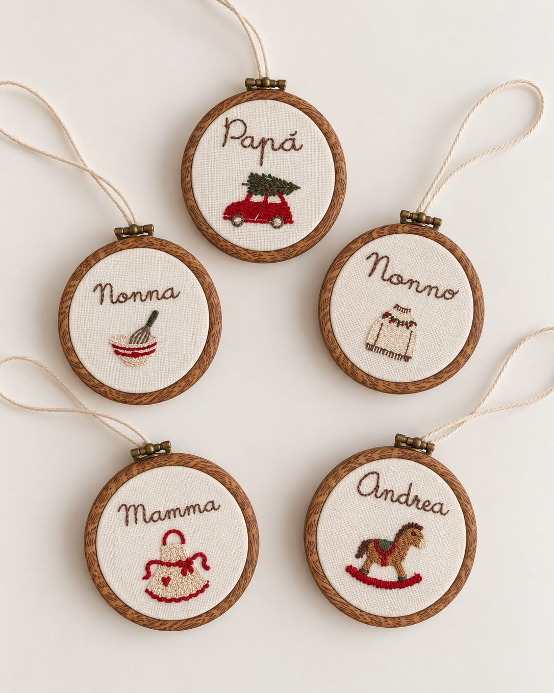 MINI RICORDI di Natale | decorazioni pendenti ricamate personalizzabili