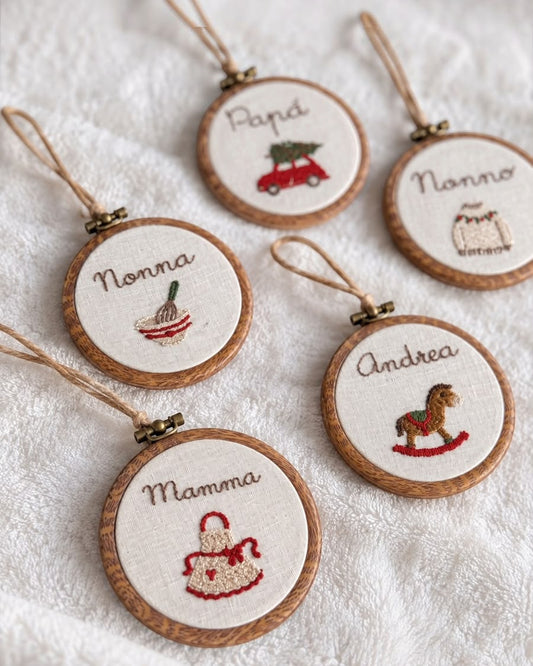 MINI RICORDI di Natale | decorazioni pendenti ricamate personalizzabili