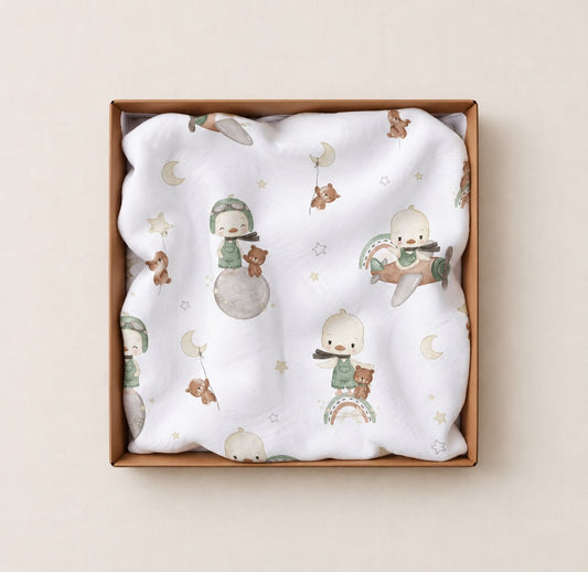 Piccoli esploratori | mussola in 100% cotone con stampa animaletti