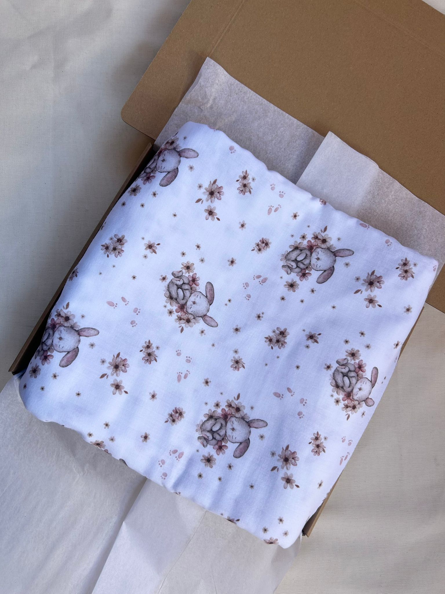 mussola 100% cotone con stampa digitale coniglietti