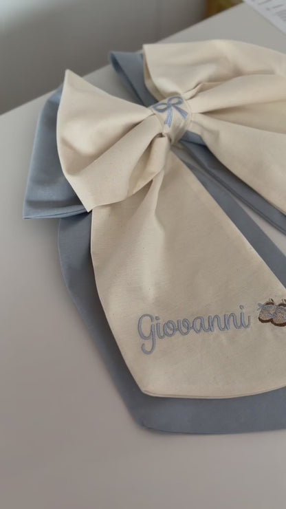 Fiocco nascita orsetto | fiocco doppio con ricamo personalizzabile sulle code