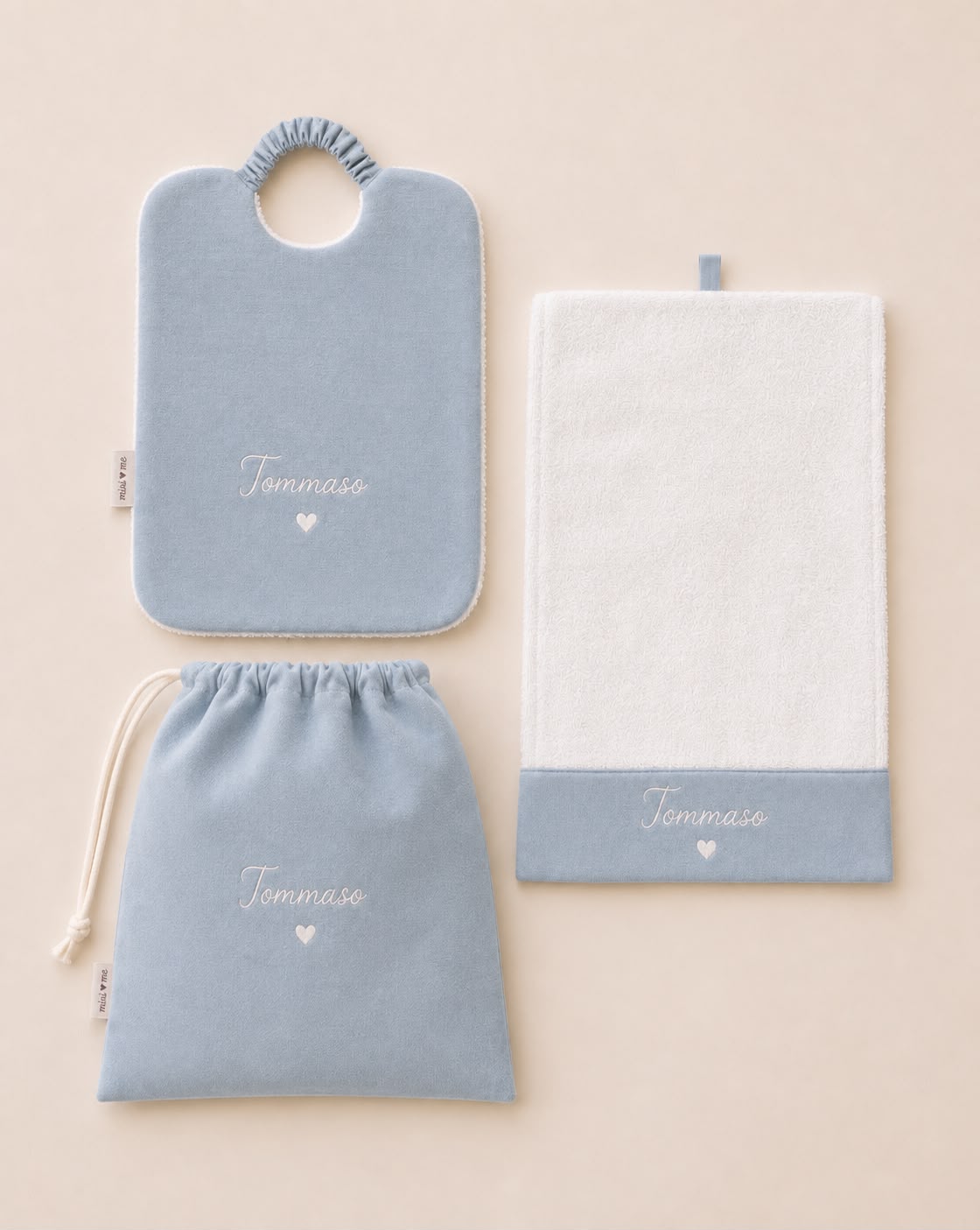 set asilo sartoriale spugna bambu e cotone azzurro