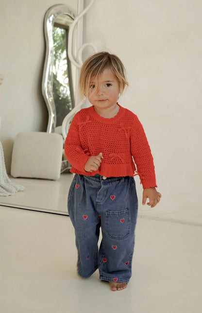 Capri crochet rosso (100% cotone organico)