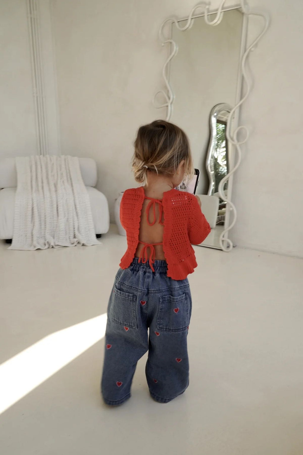 Capri crochet rosso (100% cotone organico)