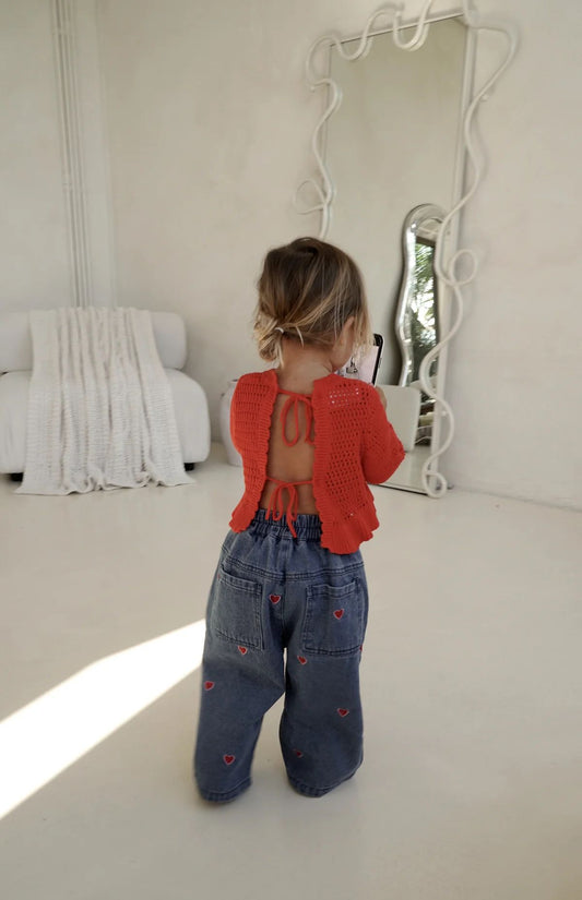 Capri crochet rosso (100% cotone organico)