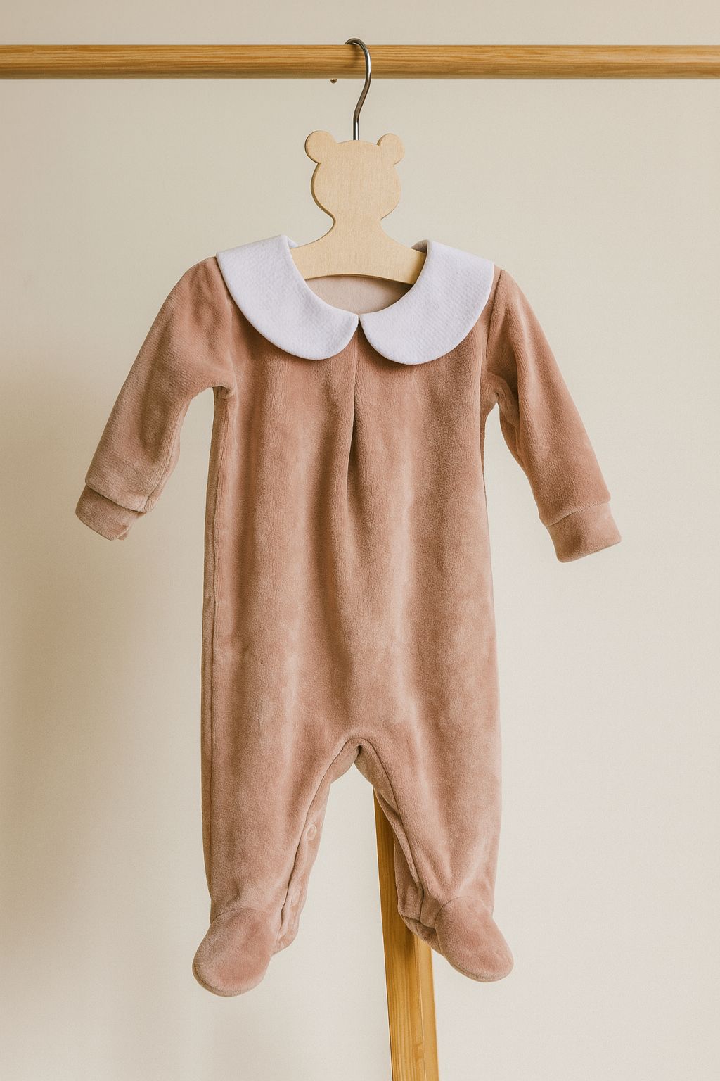 tutina per neonati in ciniglia color cipria personalizzabile con nome