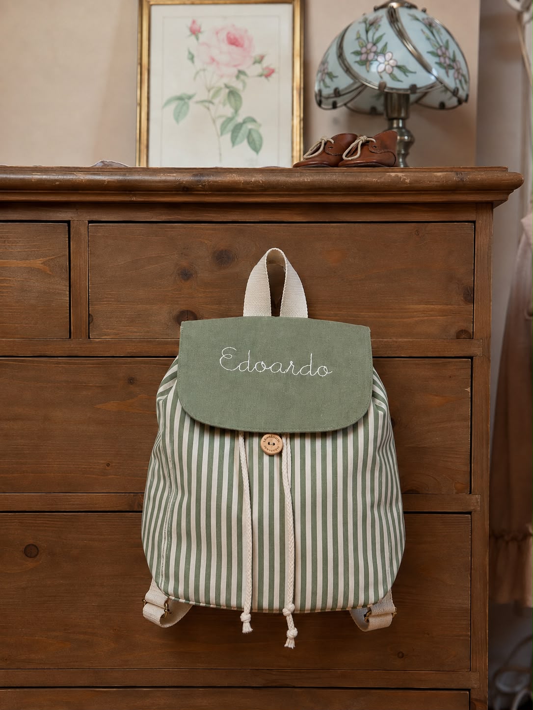 Zainetto per bambini in cotone cucito a mano personalizzato con nome